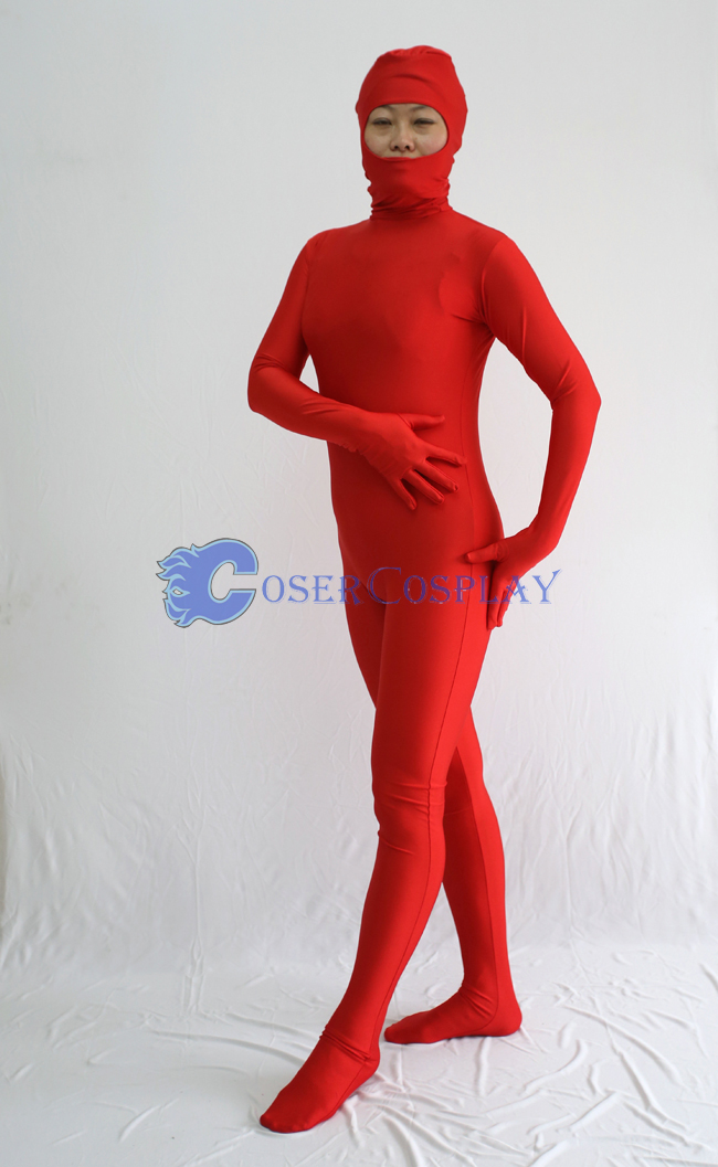 Open Face Zentai Costume Deep Red Female